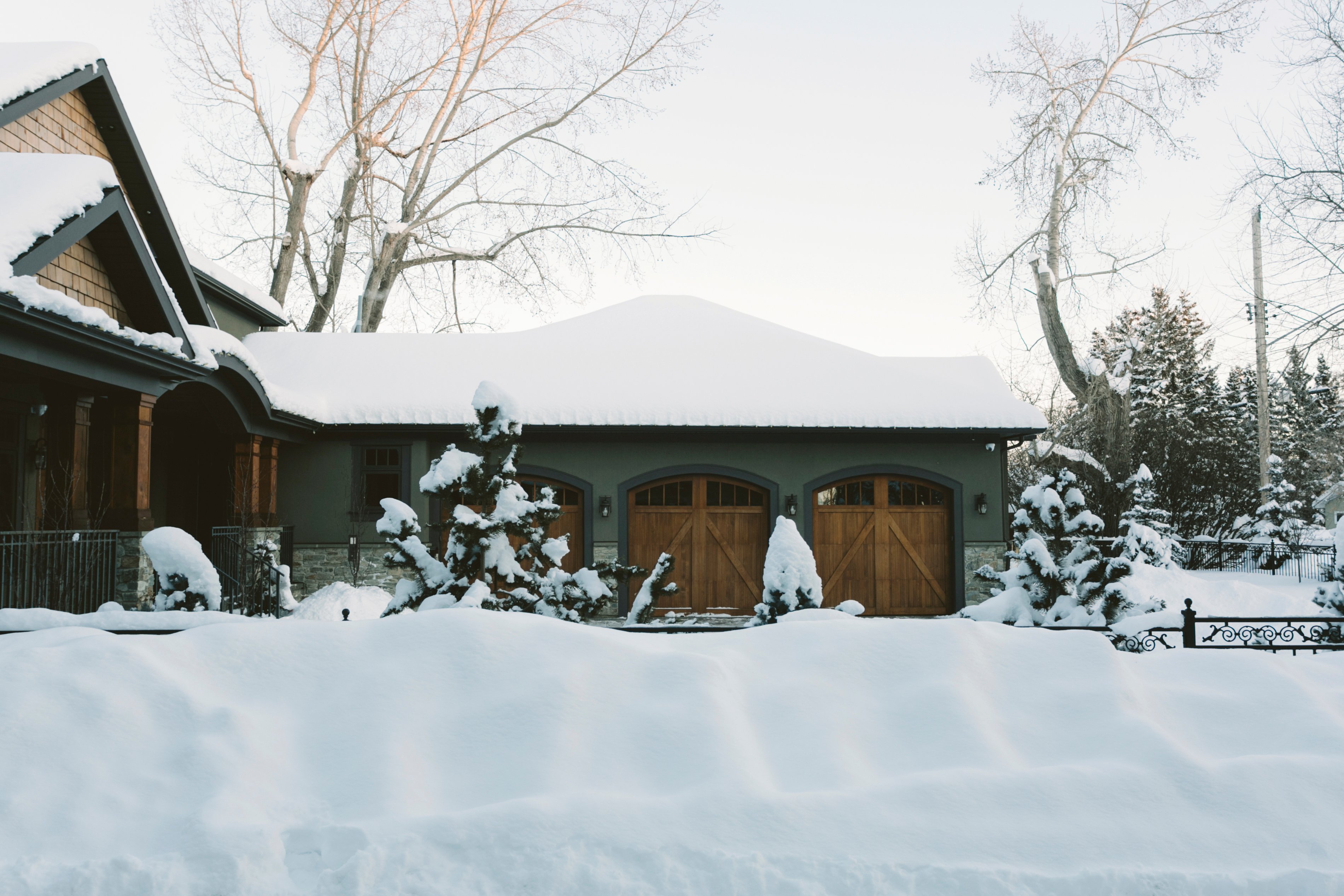Snow covered suburban home
