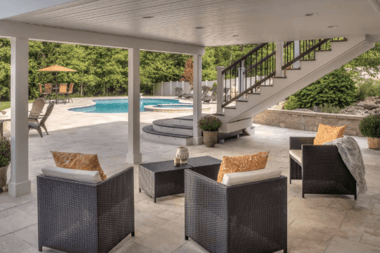 review Trex RainEscape under deck living space with stair and seating Custom Built Lansing Michigan
